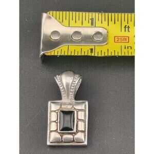 Vintage Sterling Silver 925 Black Onyx Rectangular Pendant Geometric Design 10g